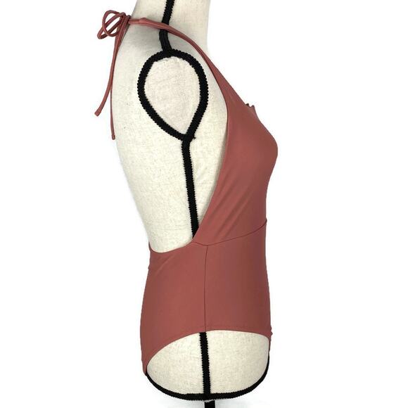 Aerie Macrame Swimsuit One Piece Halter Padded Mauve Womens Sz Med - Picture 4 of 9